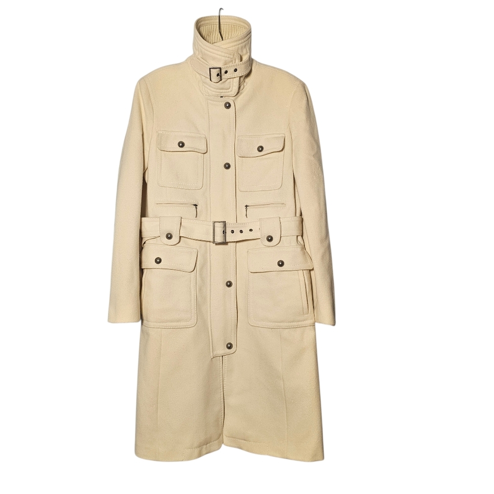 Laundry By Shelli Segal Cream Winter White Wool Blend Belted Coat 12